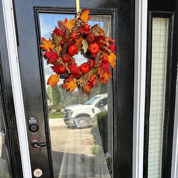 18’’ Autumn Front Door Harvest Wreath with Various Pumpkin - Picture 3 of 5